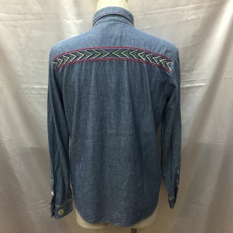 ワコマリア WACKO MARIA シャツ、ブラウス 長袖 長袖シャツ カラーシャツ ポケットシャツ 長袖カットソー 刺繍シャツ M ロゴ、文字 インディゴ / インディゴ /  メンズ USED 古着 中古 10117575