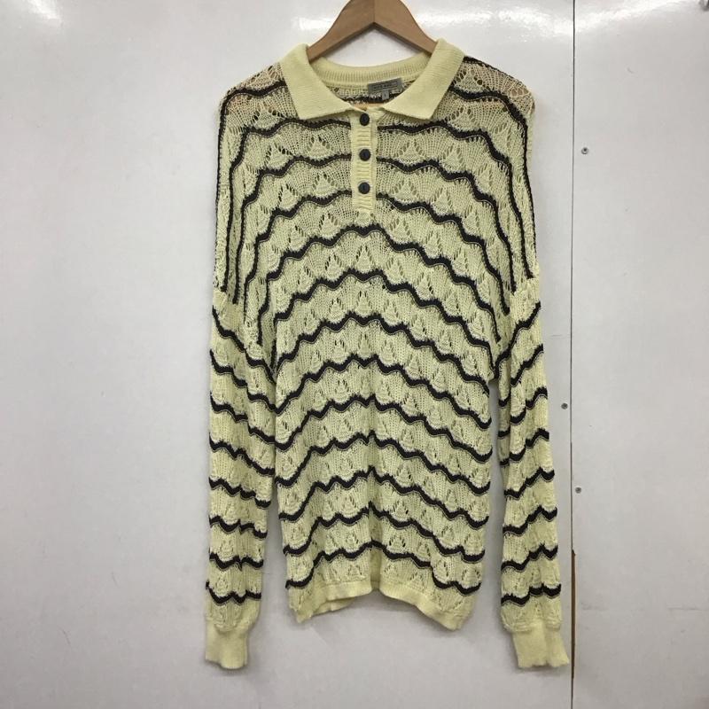 ニコアンド niko and... ニット、セーター 長袖 NKM42613MN ボーダー　ルーズ　ポロシャツ　ニット　レース透かし編み L ボーダー柄 マルチカラー / マルチカラー /  レディース USED 古着 中古 10141598