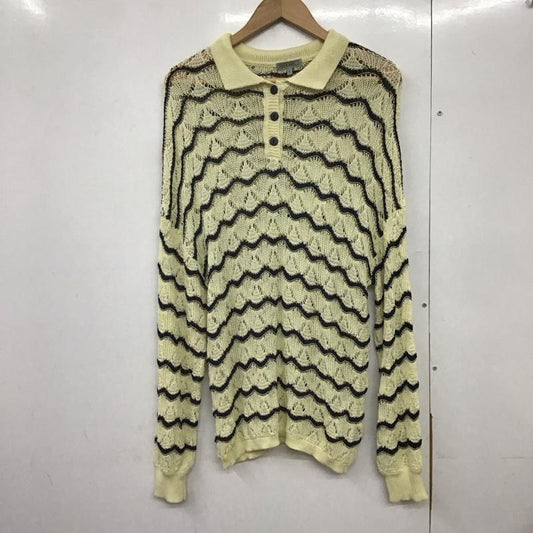 ニコアンド niko and... ニット、セーター 長袖 NKM42613MN ボーダー　ルーズ　ポロシャツ　ニット　レース透かし編み L ボーダー柄 マルチカラー / マルチカラー /  レディース USED 古着 中古 10141598