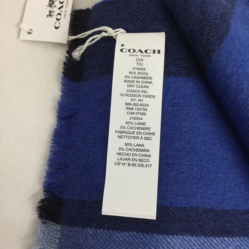 コーチ COACH マフラー マフラー F76059 カシミヤ混 タグ付き ロゴ、文字 青 / ブルー /  メンズ USED 古着 中古 10130780