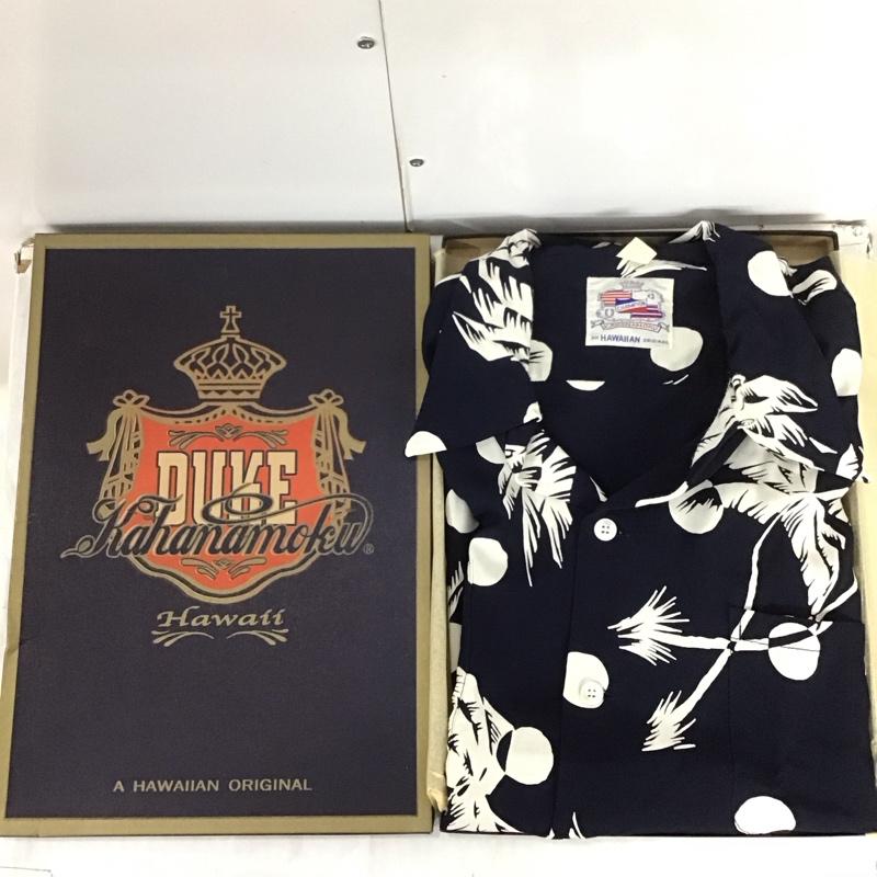 デュークカハナモク DUKE KAHANAMOKU シャツ、ブラウス 半袖 DK36980 MOONLIGHT PALM TREE スペシャルエディション アロハシャツ 箱有 L 総柄 紺 / ネイビー / X 白 / ホワイト /  メンズ USED 古着 中古 10107549