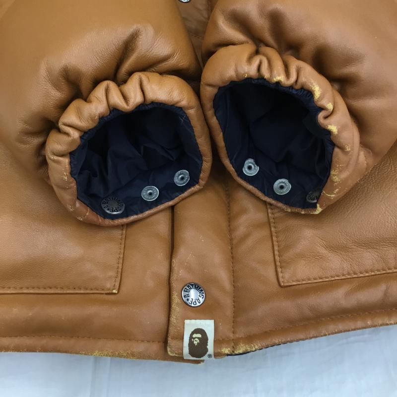 アベイシングエイプ A BATHING APE ジャケット、上着 ダウンジャケット LEATHER CLASSIC DOWN JACKET　シープスキン M 無地 茶 / ブラウン /  メンズ USED 古着 中古 10143958