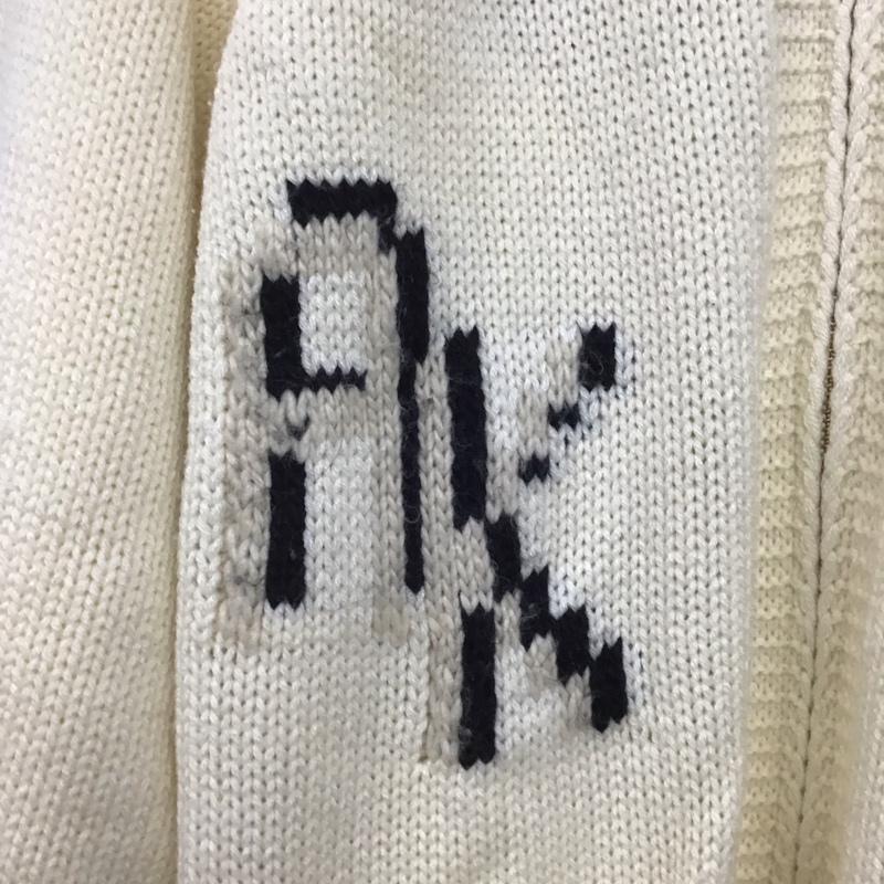 インヘリット INHERIT カーディガン 長袖 ジップアップニットカーディガン ニットジャケット アウター M プリント 白 / ホワイト /  メンズ USED 古着 中古 10142386