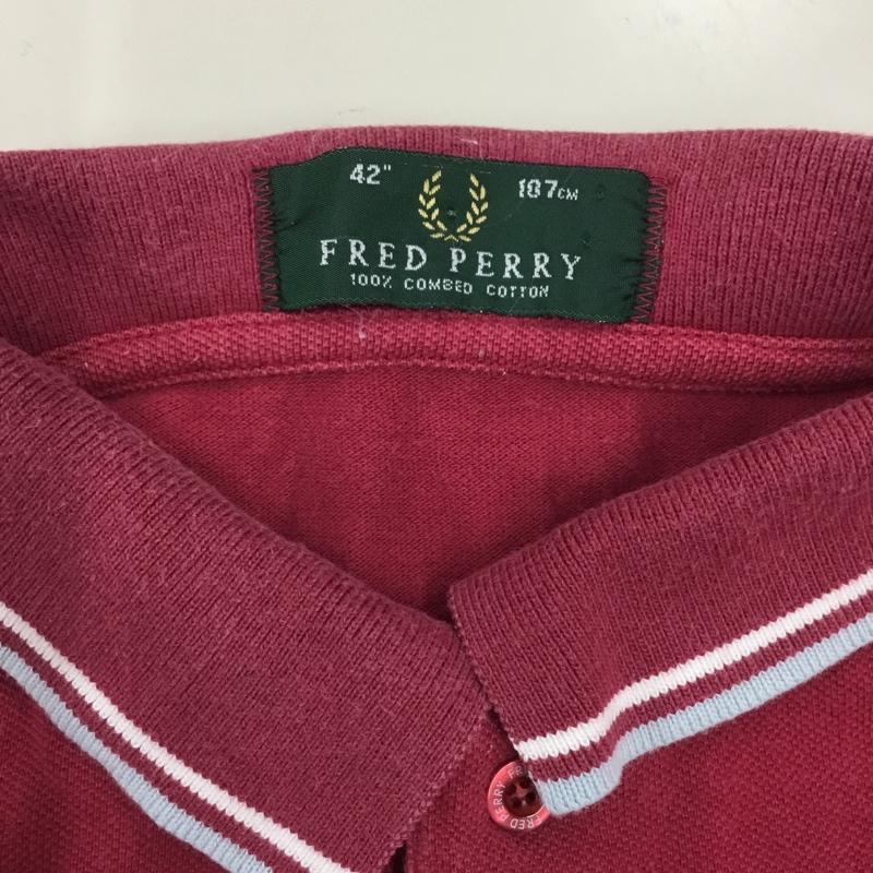 フレッドペリー FRED PERRY ポロシャツ 半袖 半袖ポロシャツ カラーシャツ 半袖カットソー 42 ロゴ、文字 えんじ / ワインレッド /  メンズ USED 古着 中古 10114132