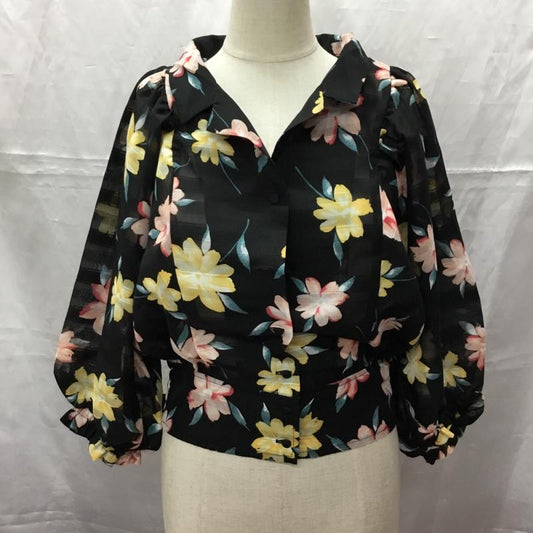 ヘザー Heather シャツ、ブラウス 七分袖 HE061255TO 開襟 オープンカラー FREE 花柄 黒 / ブラック /  レディース USED 古着 中古 10112902