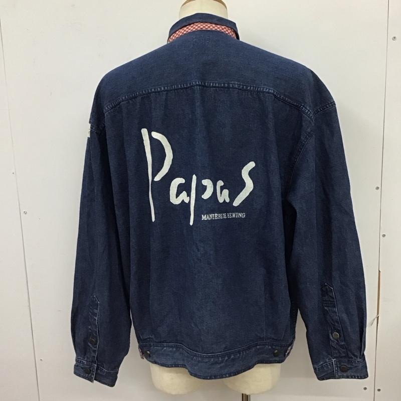 パパス PAPAS ジャケット、上着 ジャケット、ブレザー デニムジャケット カラージャケット 長袖ジャケット ブルゾン L 無地 インディゴ / インディゴ /  メンズ USED 古着 中古 10116531