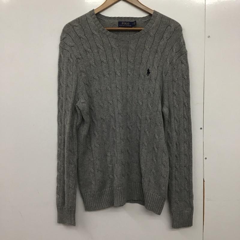 ポロラルフローレン POLO RALPH LAUREN ニット、セーター 長袖 コットン ケーブル編み クルーネック M ワンポイント 灰 / グレー /  メンズ USED 古着 中古 10146357