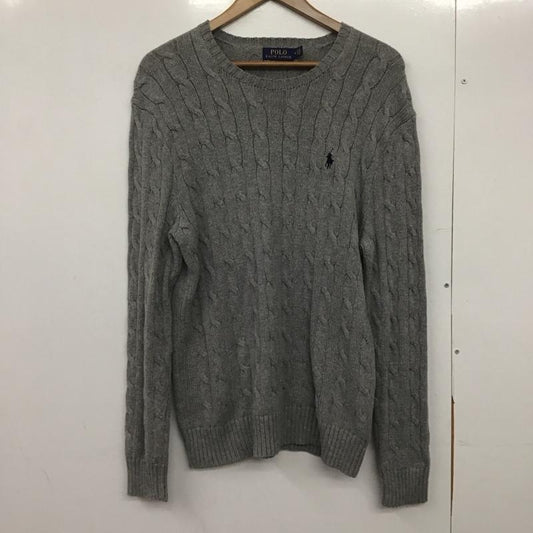 ポロラルフローレン POLO RALPH LAUREN ニット、セーター 長袖 コットン ケーブル編み クルーネック M ワンポイント 灰 / グレー /  メンズ USED 古着 中古 10146357