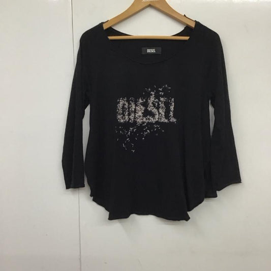ディーゼル DIESEL Tシャツ 七分袖 サイドスリット S ロゴ、文字 黒 / ブラック /  レディース USED 古着 中古 10130609
