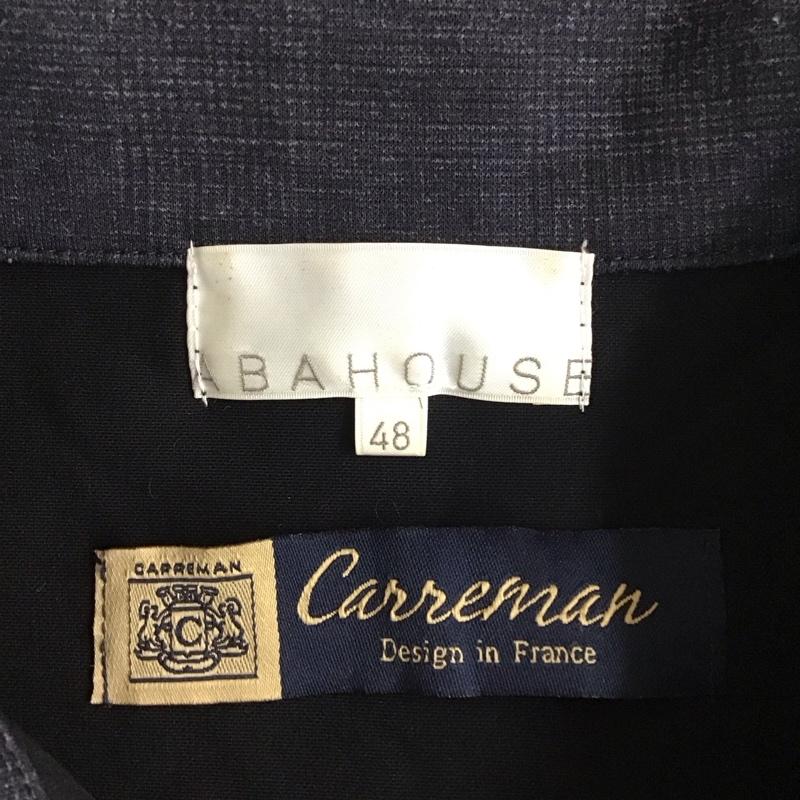 アバハウス ABAHOUSE カットソー 長袖 0037-00-20031 ハーフジップ 襟付き 48 チェック 紺 / ネイビー /  メンズ USED 古着 中古 10118328