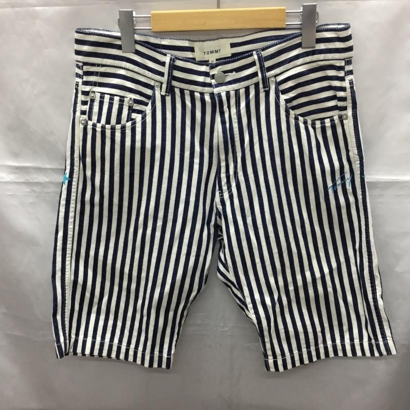 トミー TOMMY パンツ ショートパンツ M ロゴ、文字 X ストライプ 白 / ホワイト / X 青 / ブルー /  メンズ USED 古着 中古 10108740