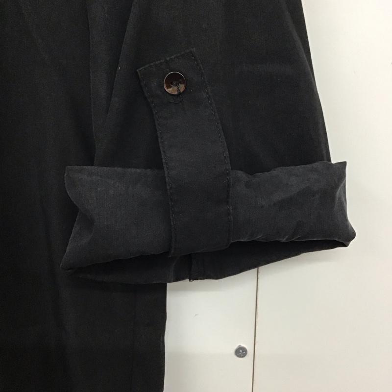 ザラ ZARA ワンピース ひざ丈スカート 4437 273 800 バンドカラー 袖ロールアップ シャツワンピース M 無地 黒 / ブラック /  レディース USED 古着 中古 10142148