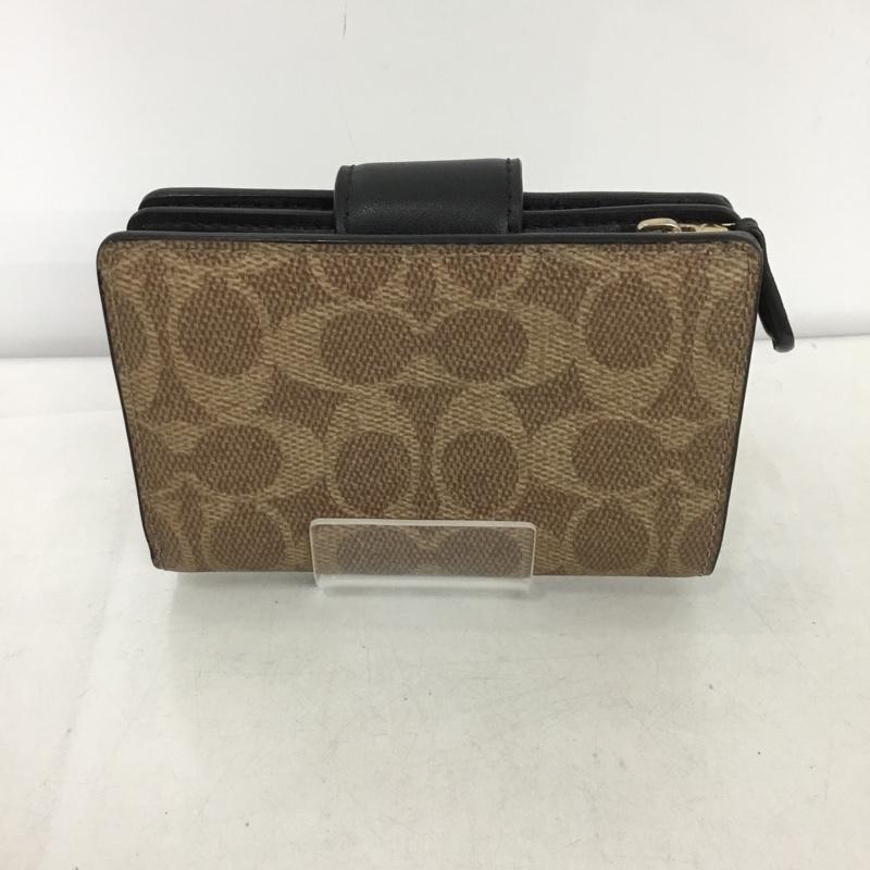 コーチ COACH 財布 二つ折り シグネチャー ロゴ、文字 ベージュ / ベージュ / X 黒 / ブラック /  レディース USED 古着 中古 10147134
