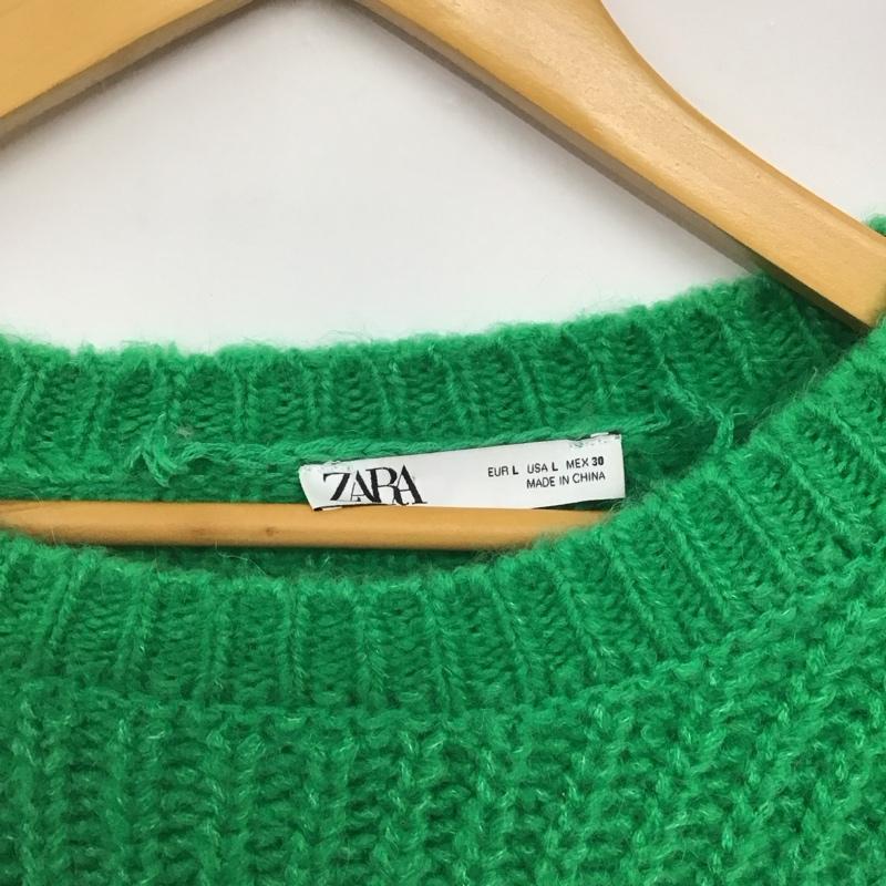 ザラ ZARA ニット、セーター 長袖 長袖ニットカットソー クルーネック セーター ショート丈 L 無地 緑 / グリーン /  レディース USED 古着 中古 10142447