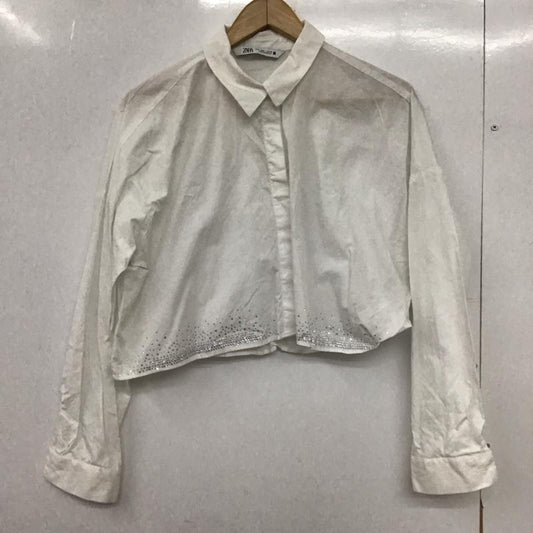 ザラ ZARA シャツ、ブラウス 長袖 8517 379 250 ショート丈 クロップド丈 ラインストーン L  白 / ホワイト /  レディース USED 古着 中古 10149501