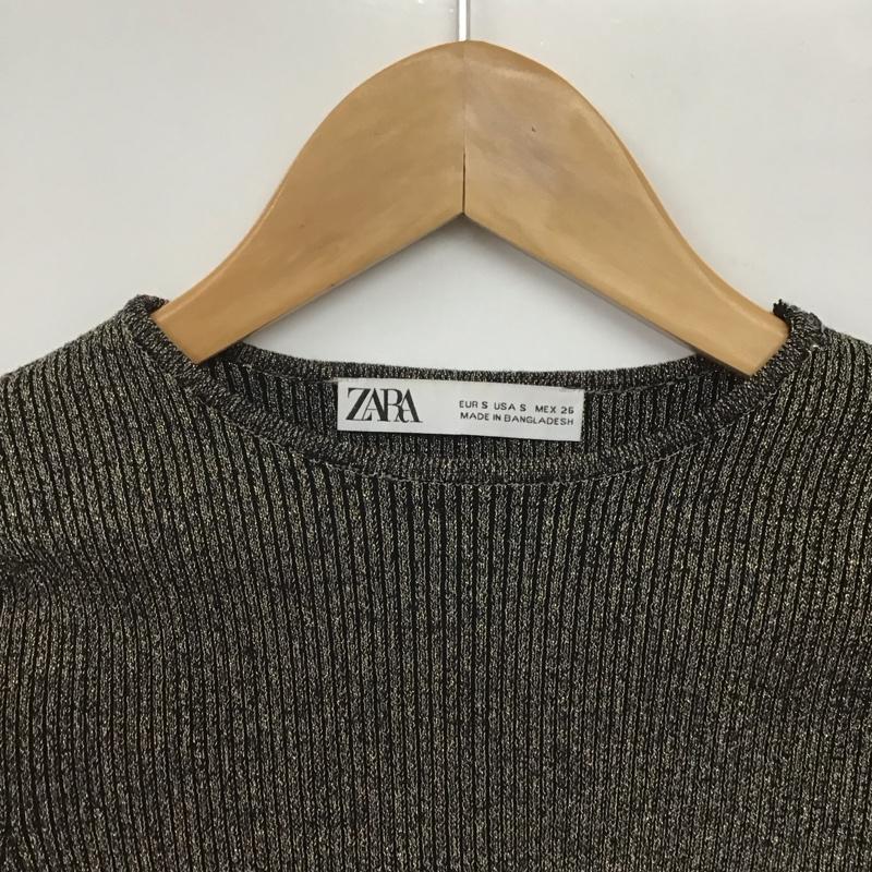 ザラ ZARA Tシャツ 長袖 長袖カットソー 無地カットソー クルーネック S 無地 金 / ゴールド / X 黒 / ブラック /  レディース USED 古着 中古 10143796