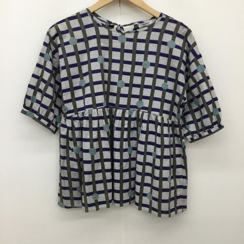プードゥドゥ poudoudou カットソー 半袖 M チェック 灰 / グレー / X 青 / ブルー /  レディース USED 古着 中古 10141345