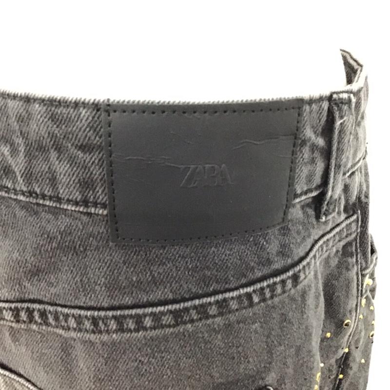 ザラ ZARA パンツ デニム、ジーンズ 6147 195 800 ストレート ハイウエスト スタッズ ビーズ カットオフ 無地 黒 / ブラック /  レディース USED 古着 中古 10120873