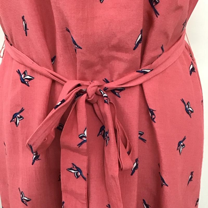 トミーヒルフィガー TOMMY HILFIGER ワンピース ひざ丈スカート 鳥 半袖 4 総柄 桃 / ピンク /  レディース USED 古着 中古 10112634