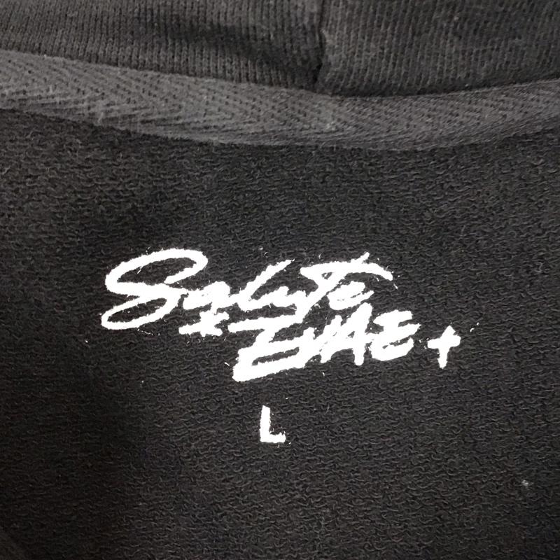 サルーテ SALUTE パーカー 長袖 プルオーバー フーディー EVAE バックプリント L ロゴ、文字 黒 / ブラック /  メンズ USED 古着 中古 10118029