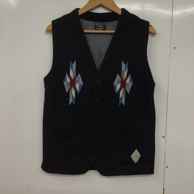 クライミー CRIMIE ベスト ベスト ニットベスト ノースリーブカットソー フロントボタン L プリント 黒 / ブラック /  メンズ USED 古着 中古 10142986