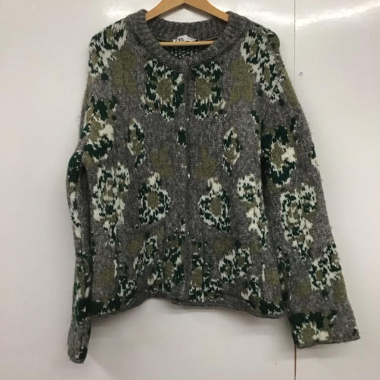 ザラ ZARA カーディガン 長袖 長袖カーディガン 長袖ニットカーディガン フロントボタン L プリント 灰 / グレー /  レディース USED 古着 中古 10144294