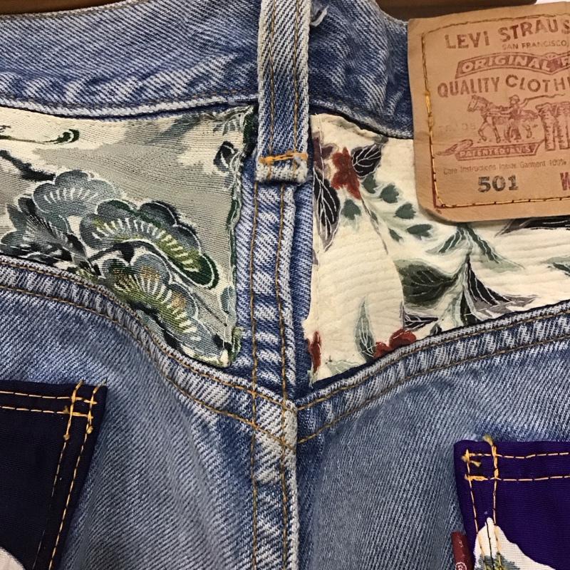 リーバイストラウスアンドコー Levi Strauss & co. パンツ デニム、ジーンズ 905 USA製 リメイク デニムパンツ ワイドパンツ ストレートパンツ 42 プリント インディゴ / インディゴ /  メンズ USED 古着 中古 10110340
