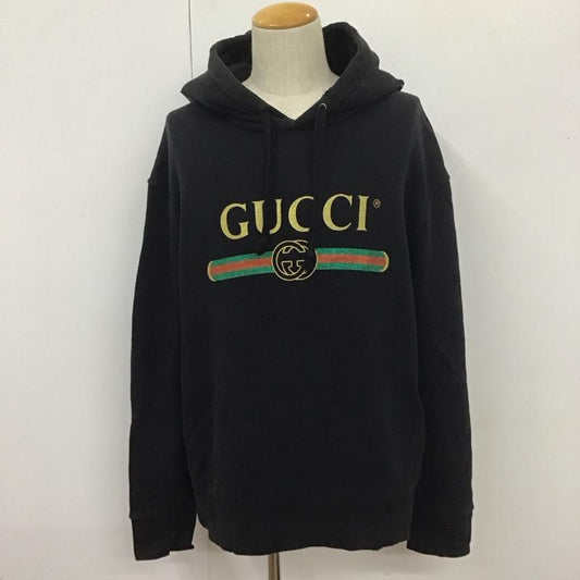 グッチ GUCCI パーカー 長袖 長袖パーカー フード付きパーカー プリントスウェット トレーナー M プリント 黒 / ブラック /  メンズ USED 古着 中古 10110413