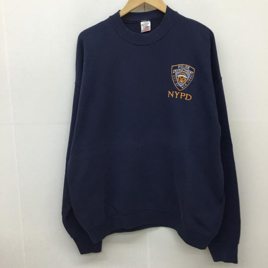 フルーツオブザルーム FRUIT OF THE LOOM トレーナー 長袖 ニューヨーク市警　エンブレム刺繍 XL ロゴ、文字 紺 / ネイビー /  メンズ USED 古着 中古 10135947