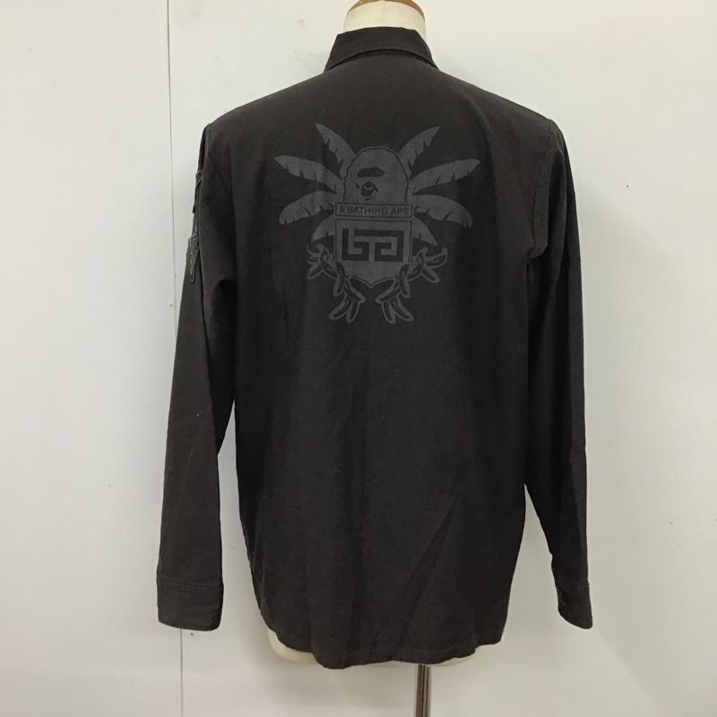 アベイシングエイプ A BATHING APE ジャケット、上着 ジャケット、ブレザー 長袖シャツ カラーシャツ ポケットシャツ 長袖カットソー XL プリント 黒 / ブラック /  メンズ USED 古着 中古 10118075