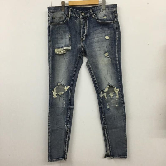 ミニマル mnml パンツ デニム、ジーンズ 裾ファスナー ストレッチ 36 ダメージ加工 青 / ブルー /  メンズ USED 古着 中古 10115685