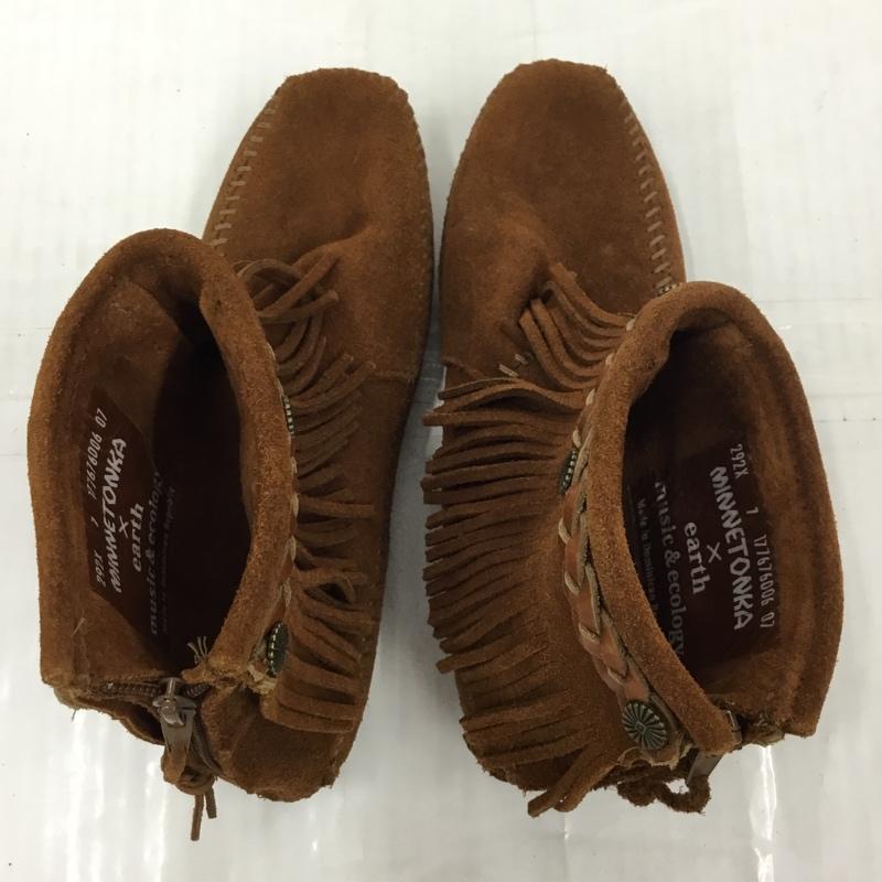 ミネトンカ Minnetonka ブーツ ショートブーツ 292X バックジップブーツ earth music&ecology コラボ フリンジ 無地 茶 / ブラウン /  レディース USED 古着 中古 10105965