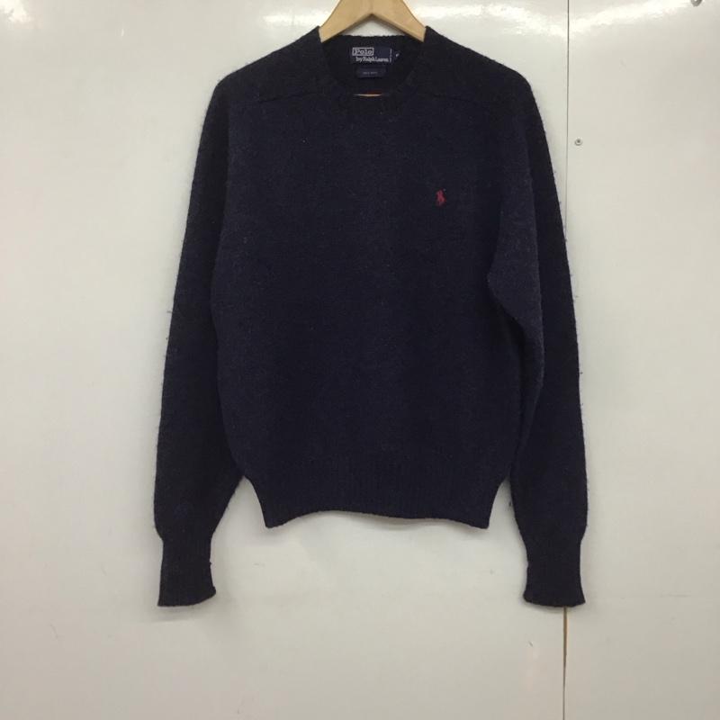 ポロラルフローレン POLO RALPH LAUREN ニット、セーター 長袖 クルーネック ウール M ワンポイント 紺 / ネイビー /  メンズ USED 古着 中古 10144704