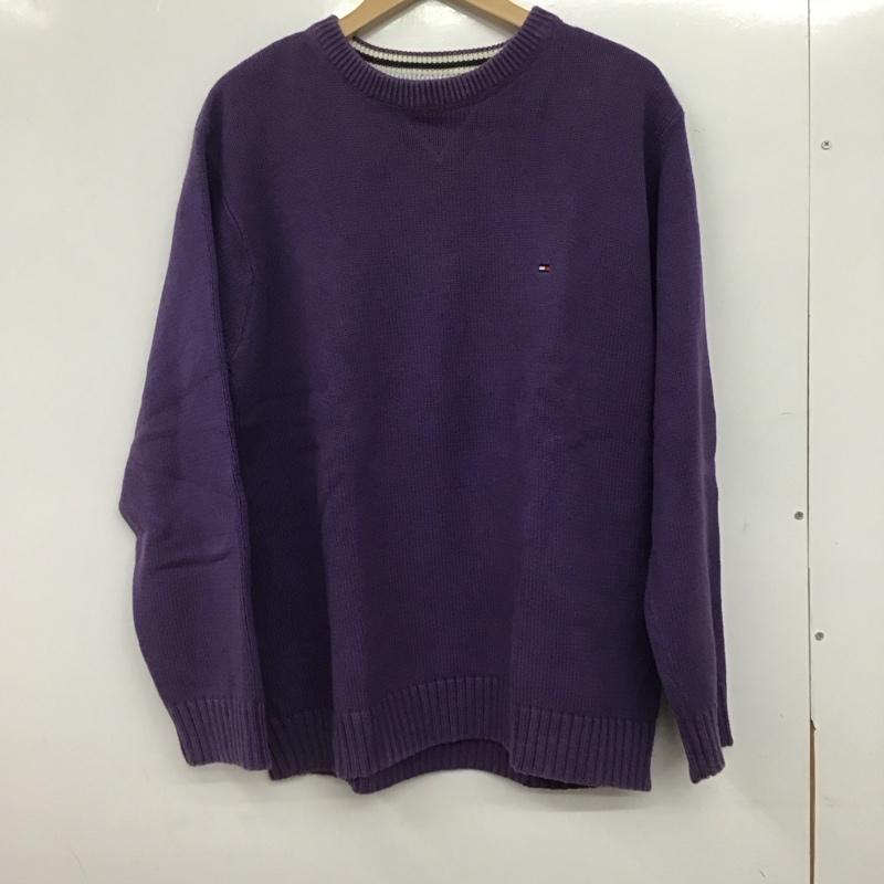 トミーヒルフィガー TOMMY HILFIGER ニット、セーター 長袖 長袖ニットカットソー クルーネック セーター L ロゴ、文字 紫 / パープル /  メンズ USED 古着 中古 10145015