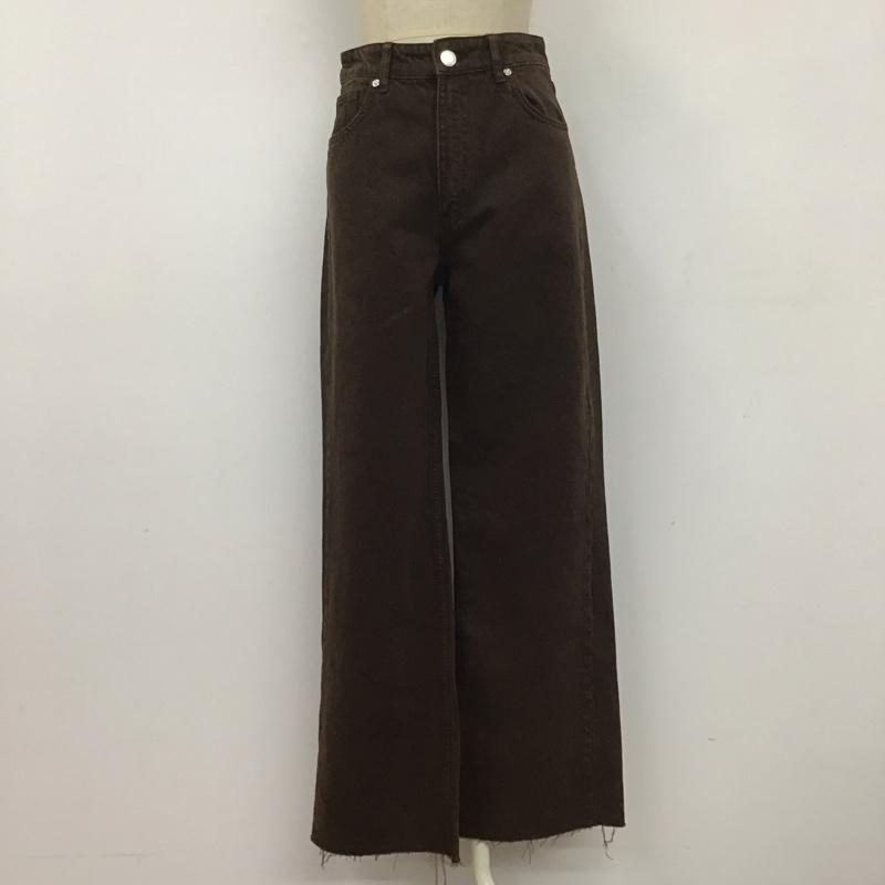 ザラ ZARA パンツ デニム、ジーンズ デニムパンツ ストレートパンツ ワイドパンツ カジュアルパンツ 34 無地 茶 / ブラウン /  レディース USED 古着 中古 10110452