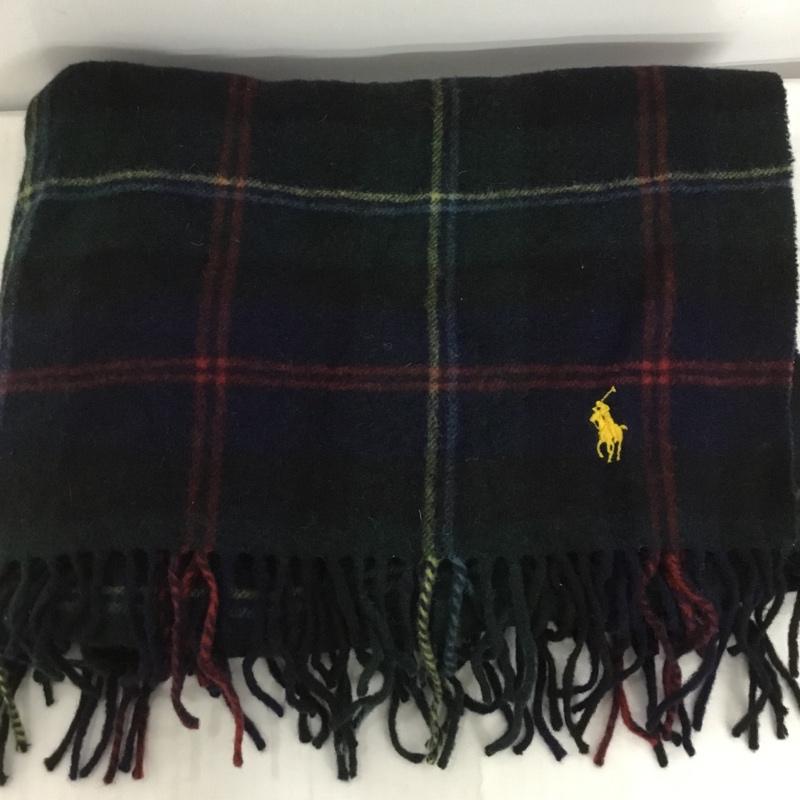 ラルフローレン RALPHLAUREN マフラー マフラー ストール ひざ掛け フリンジ チェック ウール ワイド ワンポイント マルチカラー / マルチカラー /  レディース USED 古着 中古 10123634