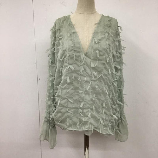 ザラ ZARA カットソー 長袖 2329 471 526 Vネック フリンジ シアー S  薄緑 / ライトグリーン /  レディース USED 古着 中古 10123057