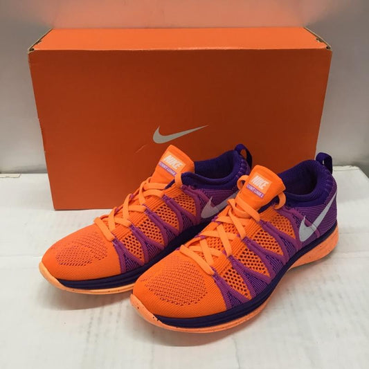 ナイキ NIKE スニーカー スニーカー 620658 815 WMNS FLYKNIT LUNAR 2 24.5cm 箱有 24.5cm ロゴ、文字 橙 / オレンジ / X 紫 / パープル /  レディース USED 古着 中古 10108847