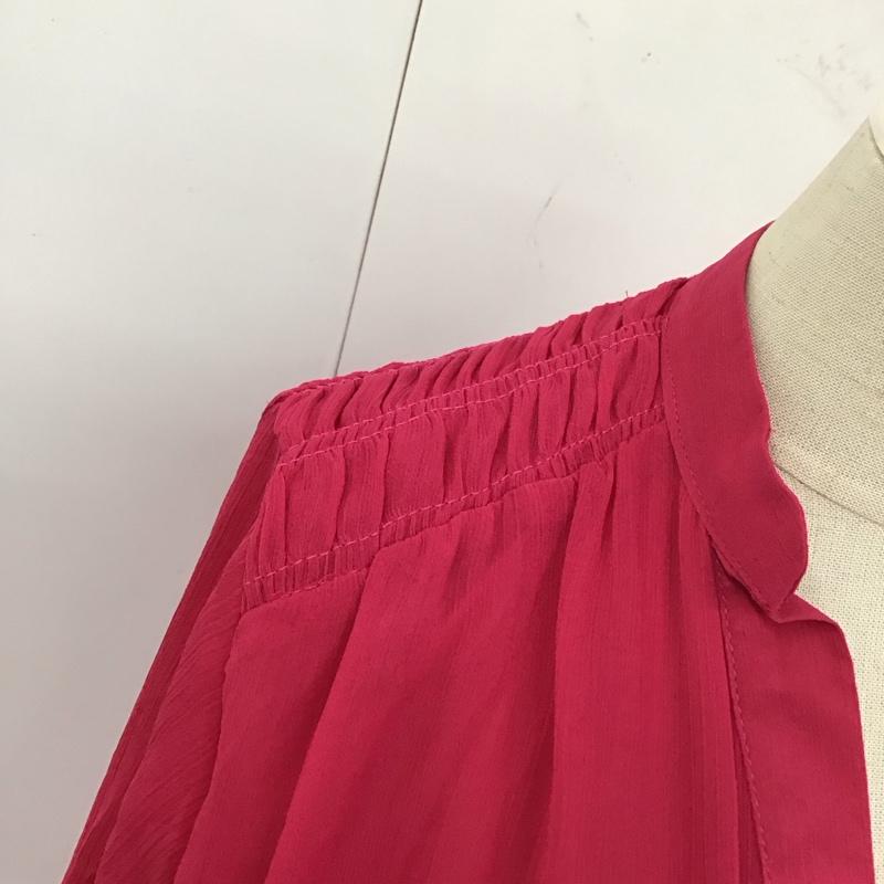 ザラ ZARA ワンピース ロングスカート 9878 151 630 半袖 スキッパー ギャザー シャーリング タグ付き XS 無地 マゼンタ / マゼンタ /  レディース USED 古着 中古 10116680