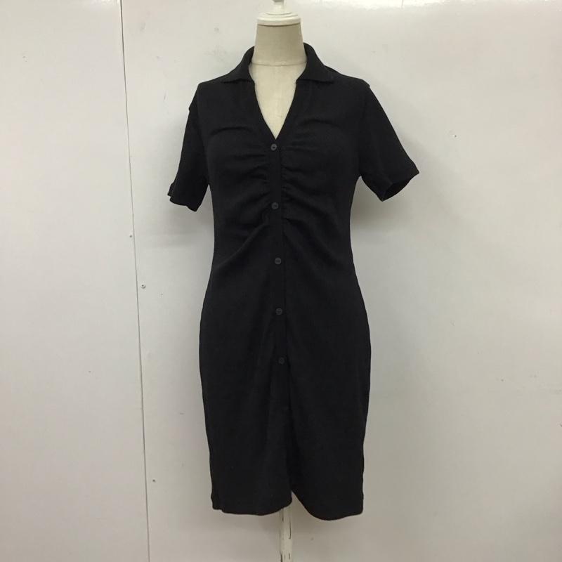 スライ SLY ワンピース ミニスカート 039HSN83-0441 半袖 スキッパー 前開き FREE 無地 黒 / ブラック /  レディース USED 古着 中古 10117695