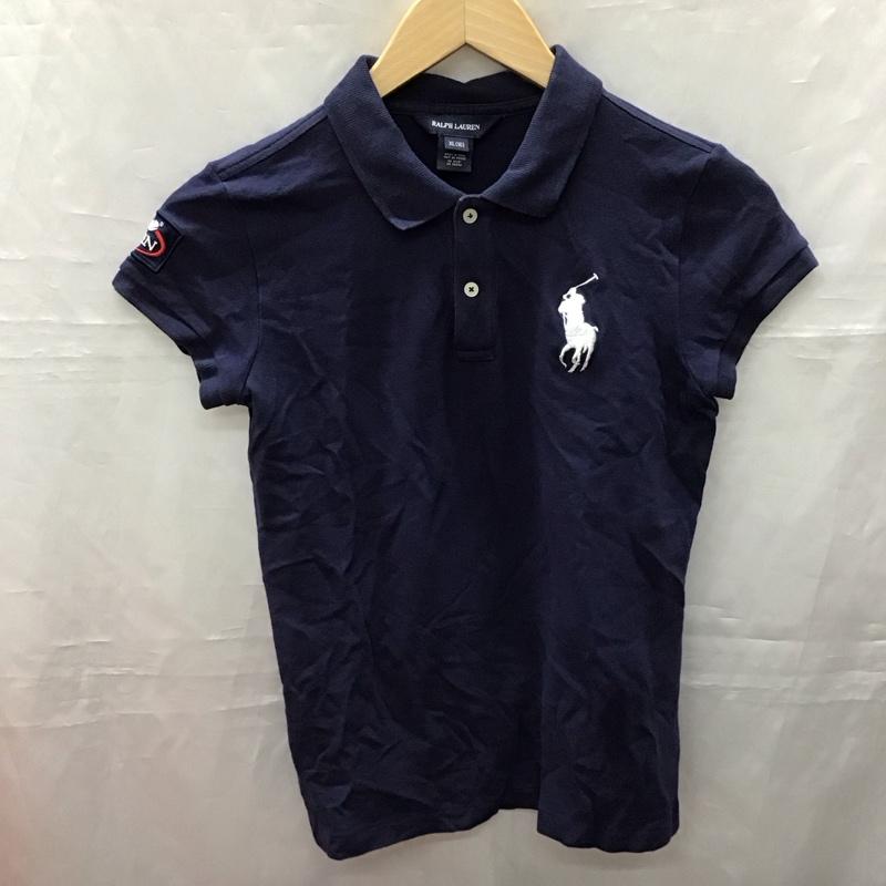 ラルフローレン RALPHLAUREN ポロシャツ 半袖 半袖ポロシャツ カラーシャツ 半袖カットソー XL ロゴ、文字 紺 / ネイビー /  ボーイズ USED 古着 中古 10116930