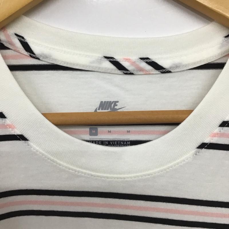ナイキ NIKE Tシャツ 半袖 半袖カットソー プリントTシャツ クルーネックカットソー M ボーダー柄 白 / ホワイト /  メンズ USED 古着 中古 10148736