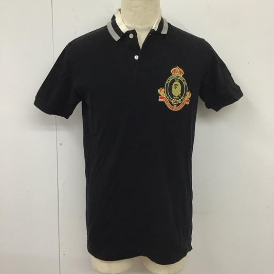 アベイシングエイプ A BATHING APE ポロシャツ 半袖 半袖ポロシャツ カラーシャツカットソー 半袖カットソー M ロゴ、文字 黒 / ブラック /  メンズ USED 古着 中古 10112085