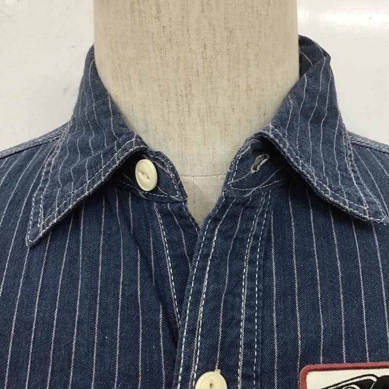 ナッカード KNACKERED シャツ、ブラウス 長袖 40117 バックプリント ロゴ ワークシャツ M ストライプ 紺 / ネイビー /  メンズ USED 古着 中古 10107041