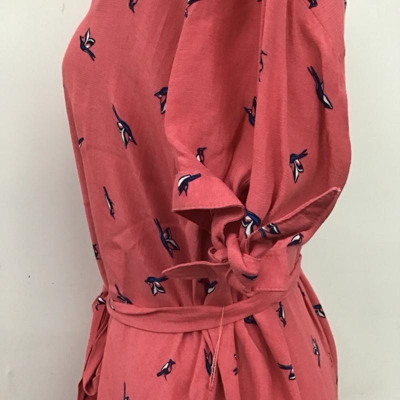 トミーヒルフィガー TOMMY HILFIGER ワンピース ひざ丈スカート 鳥 半袖 4 総柄 桃 / ピンク /  レディース USED 古着 中古 10112634
