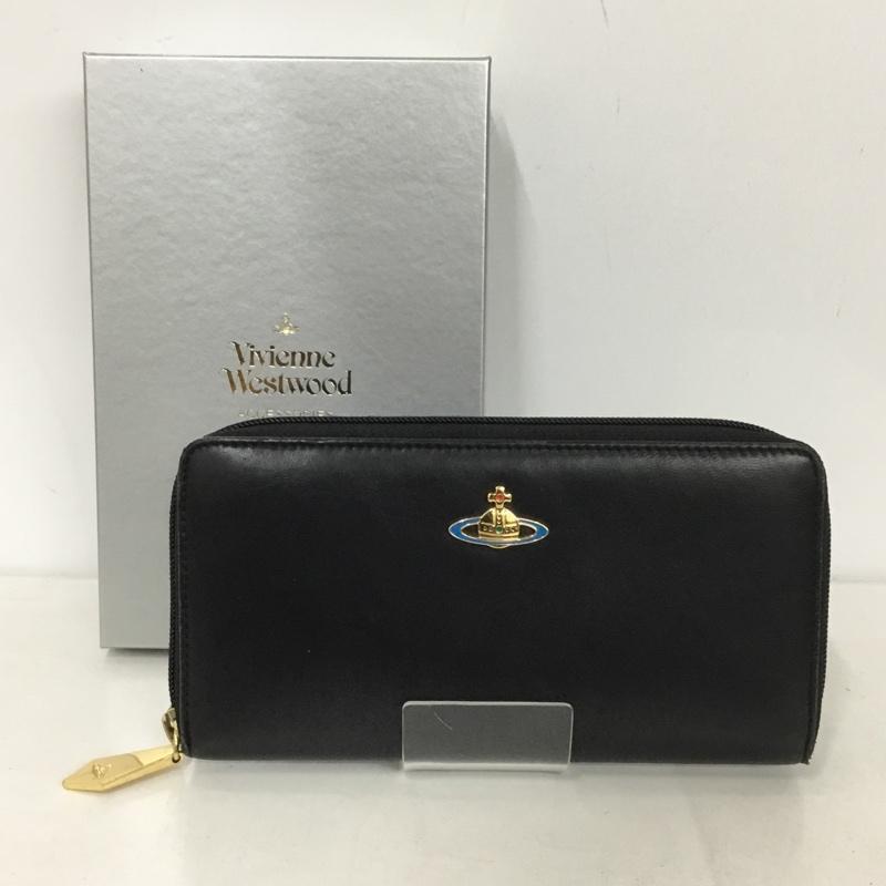 ヴィヴィアンウエストウッド Vivienne Westwood 財布 長財布 ラウンドファスナー 箱有 オーブ ワンポイント 黒 / ブラック /  レディース USED 古着 中古 10144927