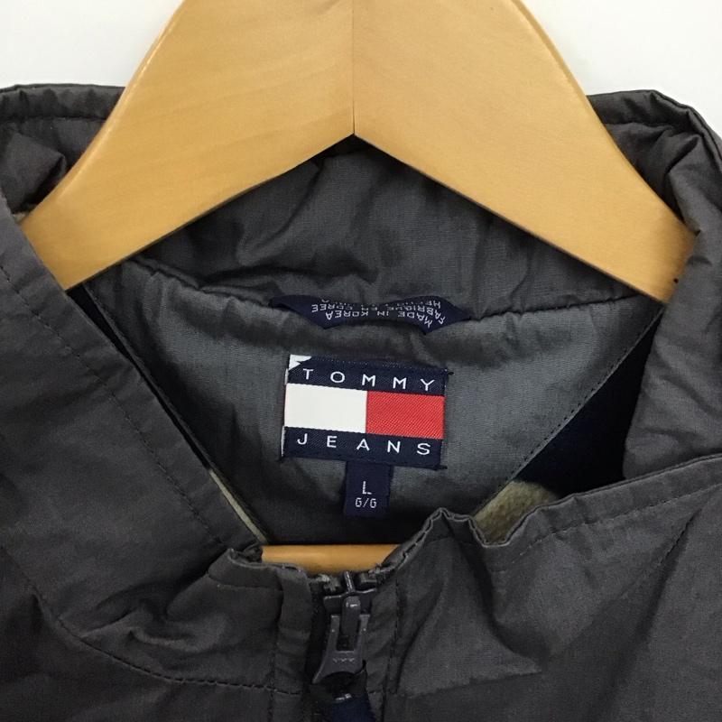 トミー ジーンズ TOMMY JEANS ベスト ベスト ジップアップベスト ノースリーブカットソー アウター スタンドカラー L 無地 灰 / グレー /  メンズ USED 古着 中古 10148362