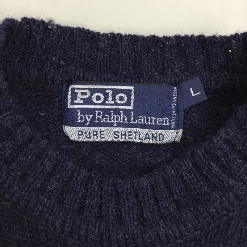 ポロバイラルフローレン Polo by RALPH LAUREN ニット、セーター 長袖 長袖ニットカットソー ニット セーター クルーネックニット L ロゴ、文字 紺 / ネイビー /  メンズ USED 古着 中古 10122315