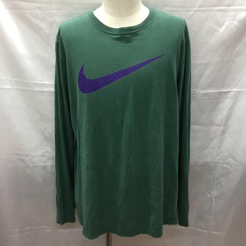 ナイキ NIKE カットソー 長袖 長袖カットソー クルーネックカットソー ロングスリーブカットソー プリントTシャツ XL ロゴ、文字 緑 / グリーン /  メンズ USED 古着 中古 10113288