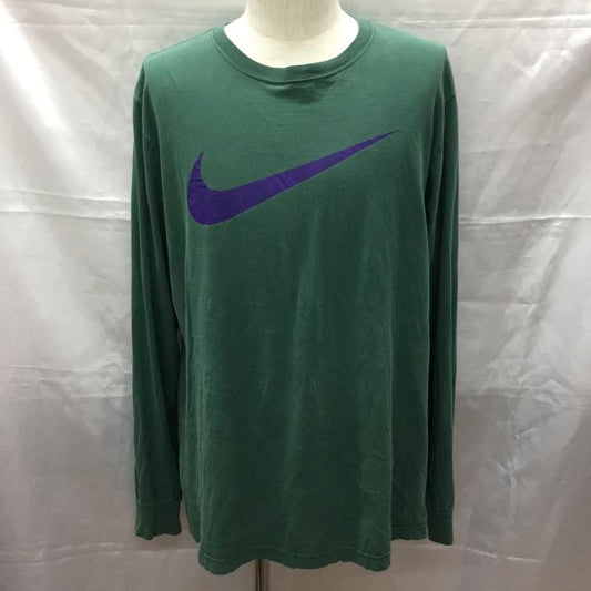 ナイキ NIKE カットソー 長袖 長袖カットソー クルーネックカットソー ロングスリーブカットソー プリントTシャツ XL ロゴ、文字 緑 / グリーン /  メンズ USED 古着 中古 10113288